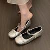 Inner Height Increase Silver Mary Jane Shoes Women's Head Bow Light Mouth Single Shoes