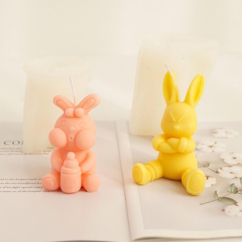 Easter Bunny Candle Mold Rabbit Silicone Mold for DIY Candle Soap Plaster Desk Ornament Chocolate Cake Fondant Decor