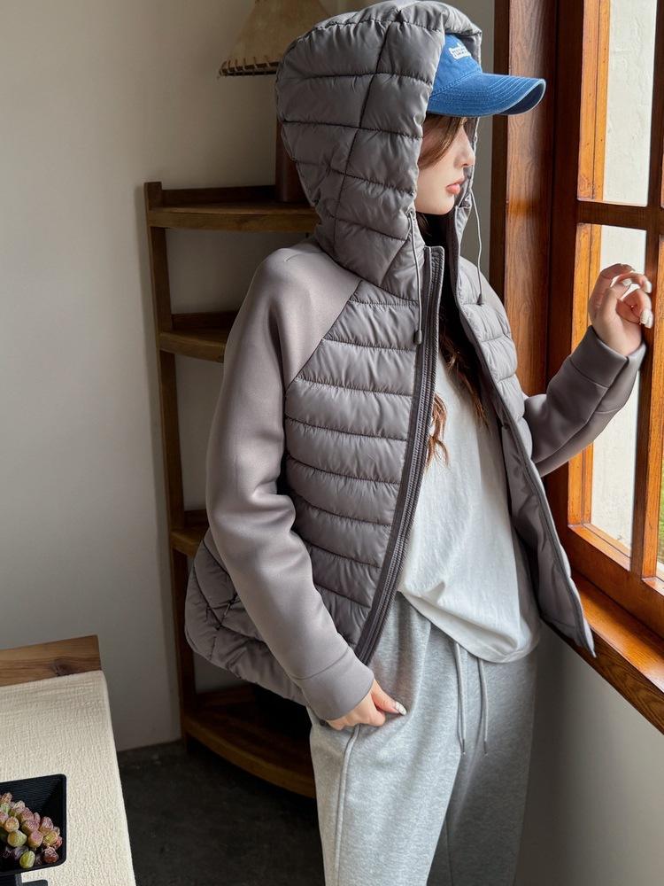 Hooded Down Padded Jacket Women's New Autumn and Winter Small Padded Jacket Short Splicing Padded Jacket