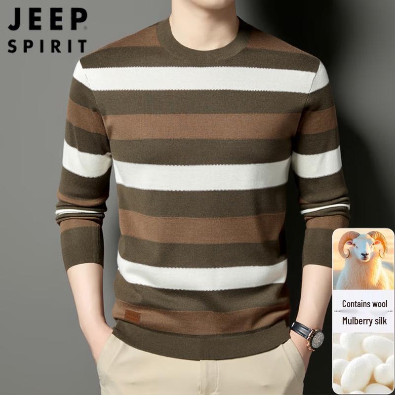 JEEP SPIRIT Men s Silk Wool Blend Striped Long Sleeve T-Shirt L