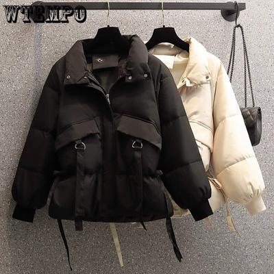 Women's Mid Length Korean Loose Standing Collar Cotton Jacket Lightweight And Warm Winter Cotton Jacket Thickened Jacket Female