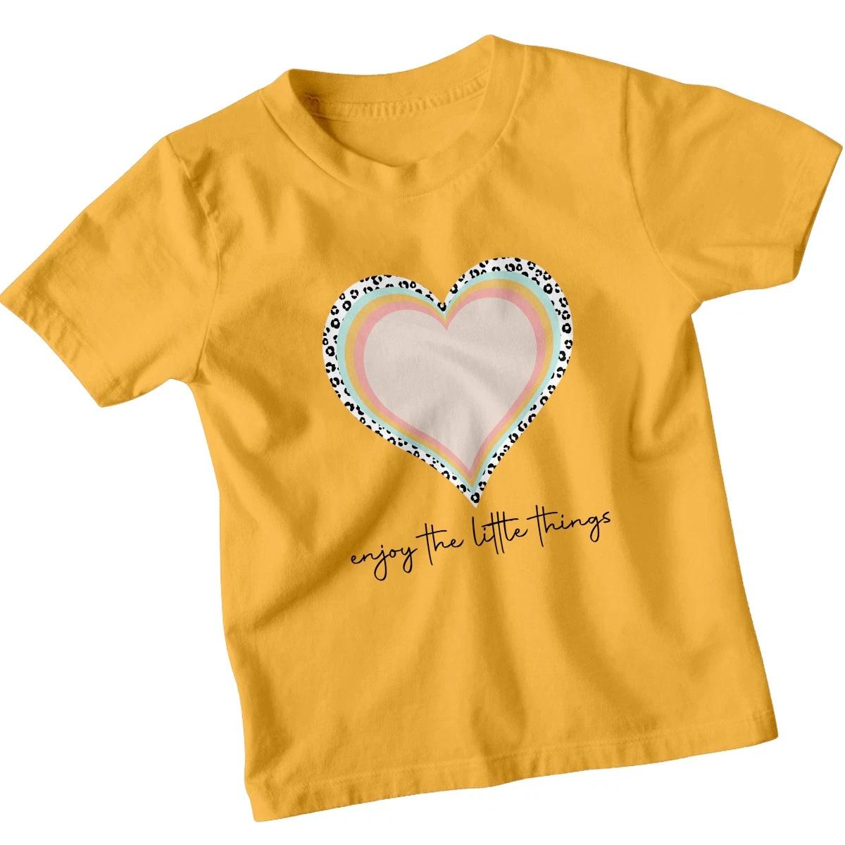 Enjoy The Little Things Kids T-Shirt Heart Leopard Positive Quote Boys Girls Tee 110