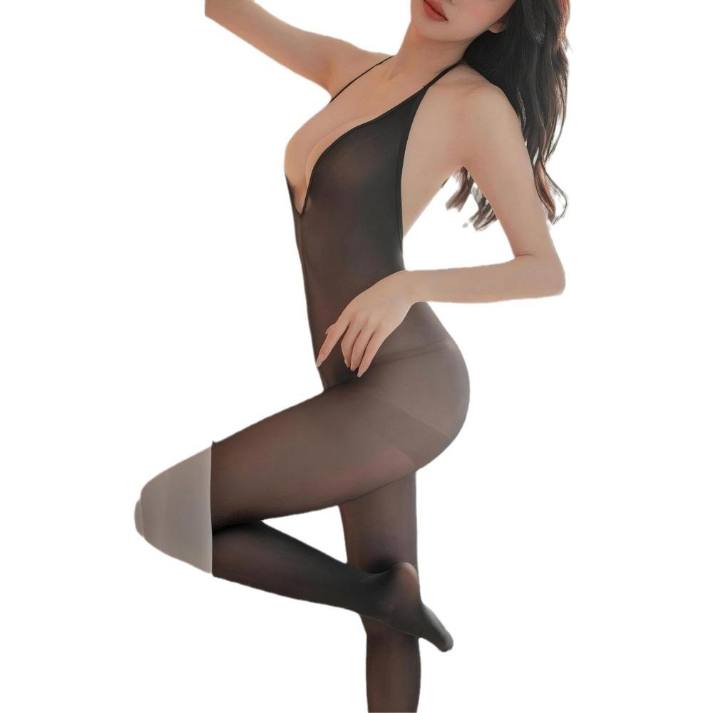 Sex Underwear Sexy Low-cut Neck Stockings Onesie Set Open Crotch Passion Seduction Perverted Hand-torn Socks Women