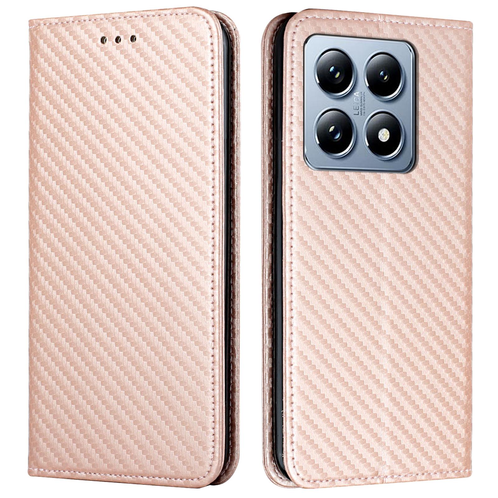 

For Xiaomi 14T Pro Case Leather Flip Phone Cover Stand Strong Magnetic Closure Rose Gold
