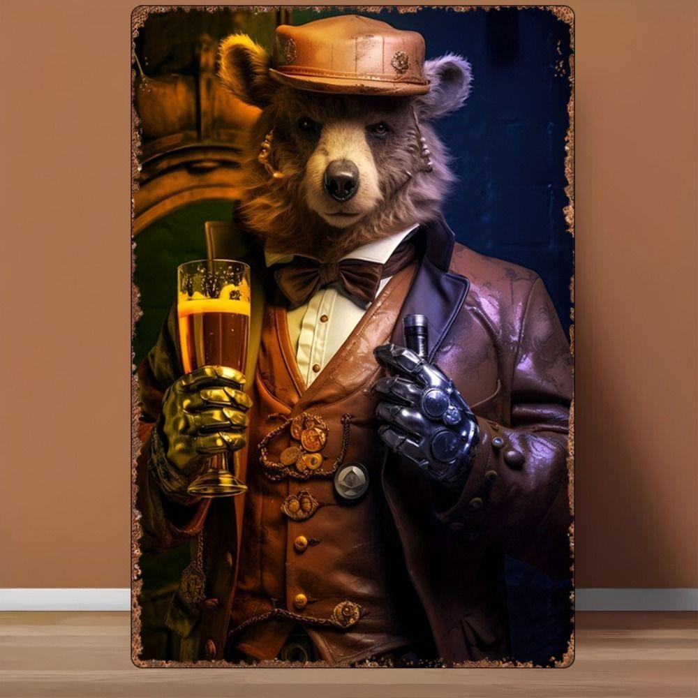Retro Black Bear Mist Art Tin Sign 20x30cm Dramatic Wall Decor