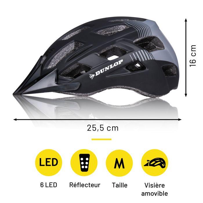 Casque De Vélo - Dunlop - M - Noir - Réglable 55-58 Cm - 6 LED Avec 3 Modes D'éclairage