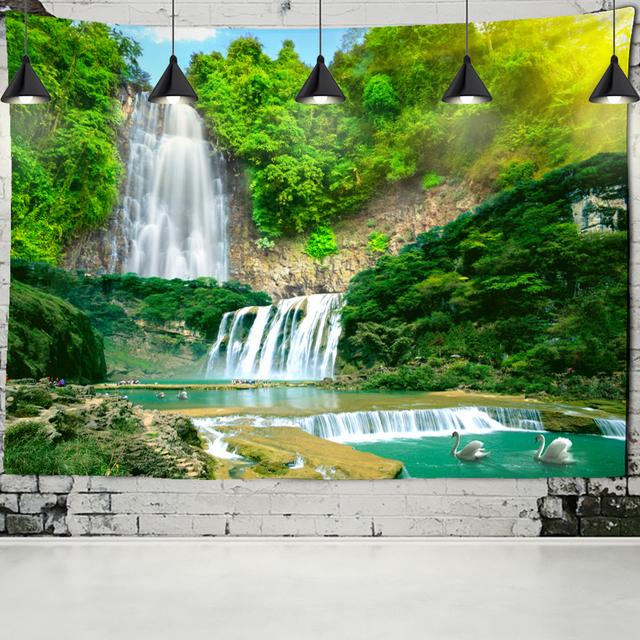 

Водяна завіса Печера Водоспад Гобелен Настінний богемний пейзаж Хіпі Психоделічне мистецтво Домашній декор 95x70cm