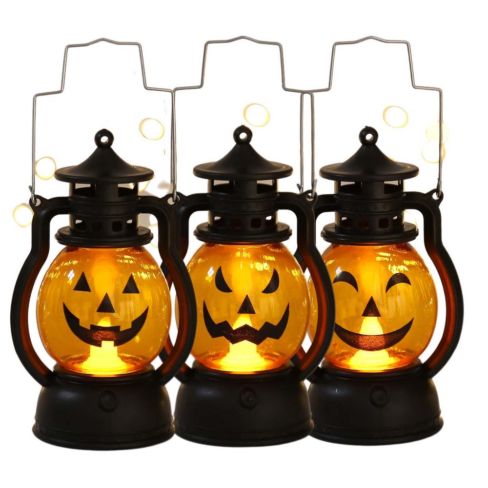 Décoration Ornement Lanterne Citrouille Halloween Créative Petite Lampe à Huile LED Électronique Lumière à Vent Pendentif Petite Lanterne Portative