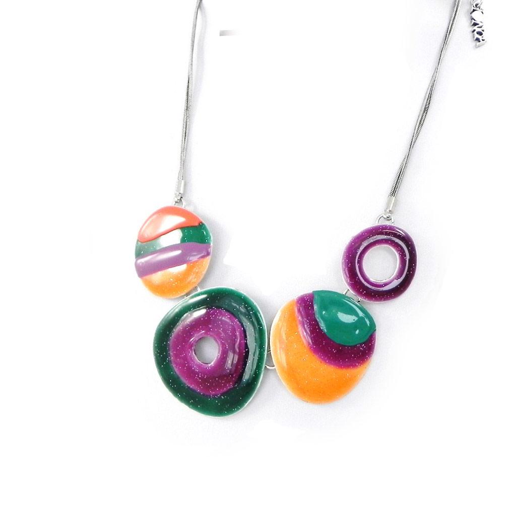 NOA [H9018] - Collier Créateur 'Coloriage' orange vert violet