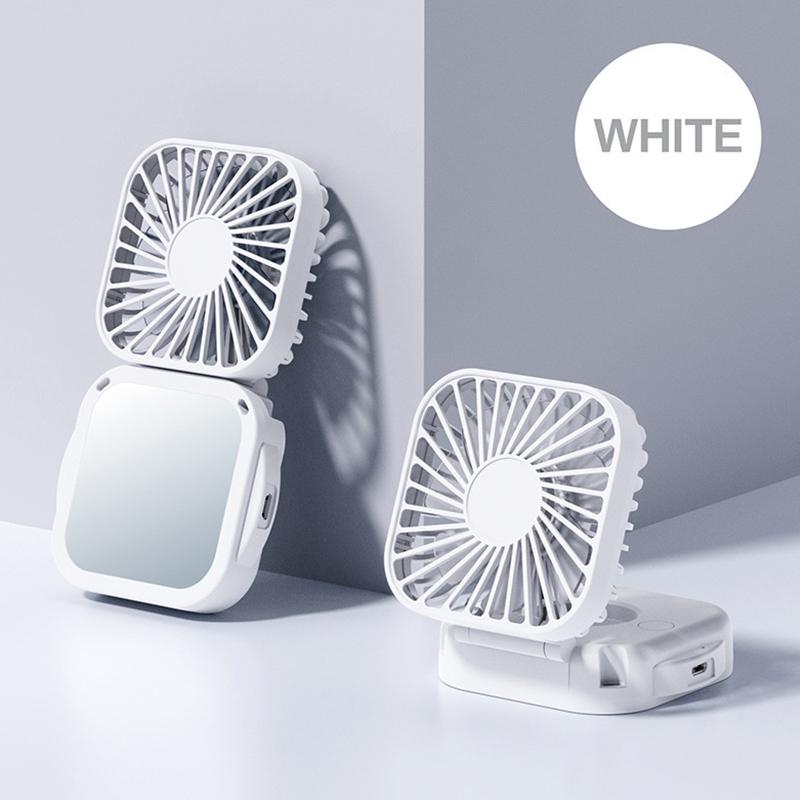 Outdoor Pocket Fan Usb Rechargeable With Vanity Mirror Desktop Square Mute Neck Fan Hanging Folding Handheld Portable Mini Fan