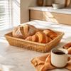 Wood Color Woven Serving Tray Rectangle Kitchen Storage Basket  Home Organization