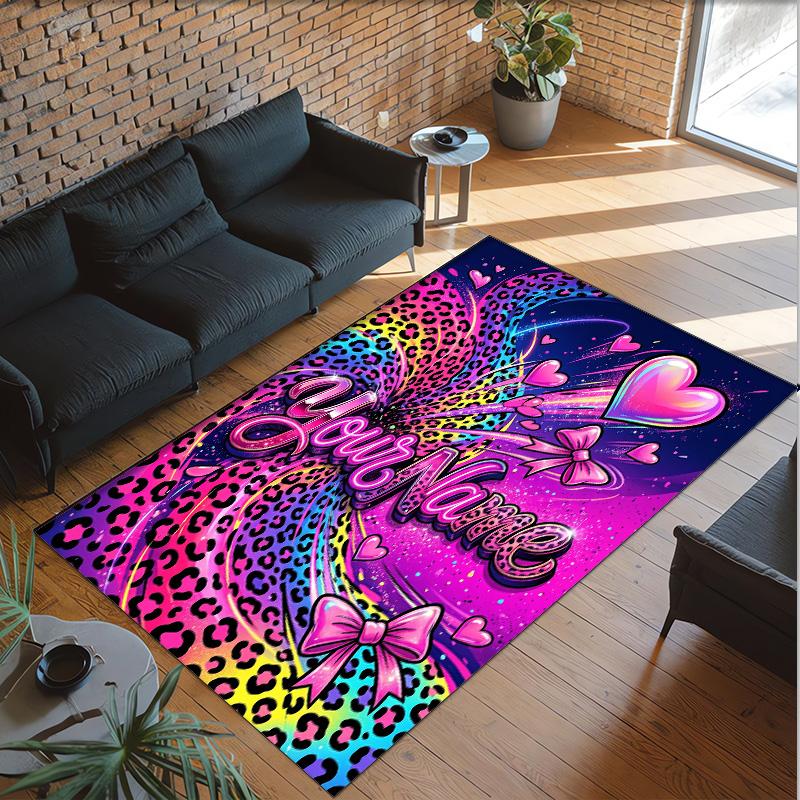 Hearts Theme Crystal Velvet Floor Rug Personalized Custom Name Text Warm Carpet Home Decoration