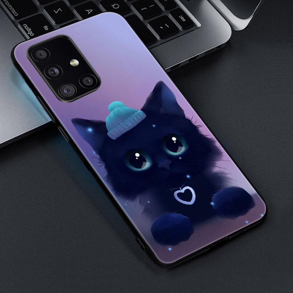 Cute Cat For Samsung Galaxy S21 A51 S20 A50 A71 A70 A20 A40 S10 S9 S8 Plus Ultra S10e NOTE 10 9 8 Plus Black Soft TPU Phone Case