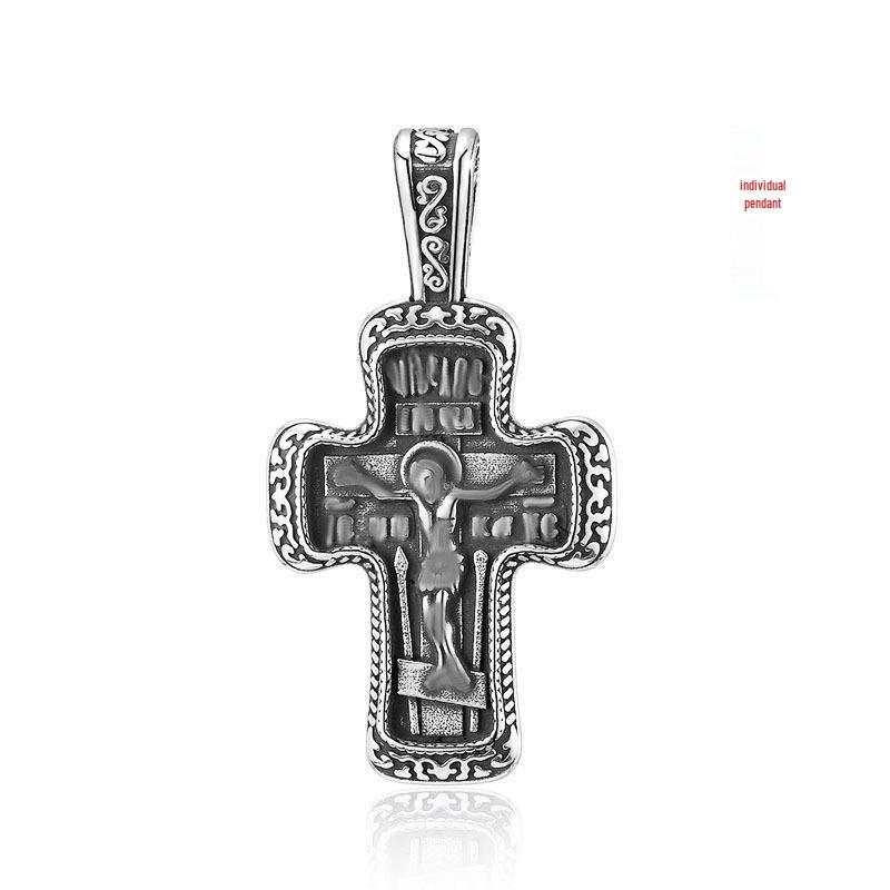 Men's Titanium Steel Cross Pendant Necklace with Retro Inscription