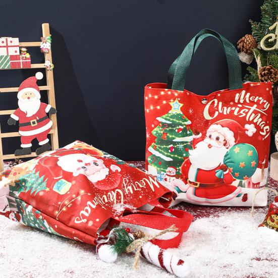 Christmas Canvas Tote Bag Reusable Grocery Shopping Bag Winter Holiday Gift Goodie Bag for Gifts Wrapping Storage