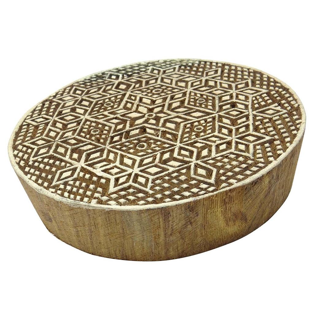 Wooden Printing Block Floral Design Hand Carved Textile Printer Stamp