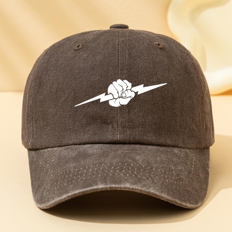 Men's Trendy Versatile Baseball Cap Personalized Lightning Fist Print Washed Retro Casual Outdoor Sports Fishing Hat