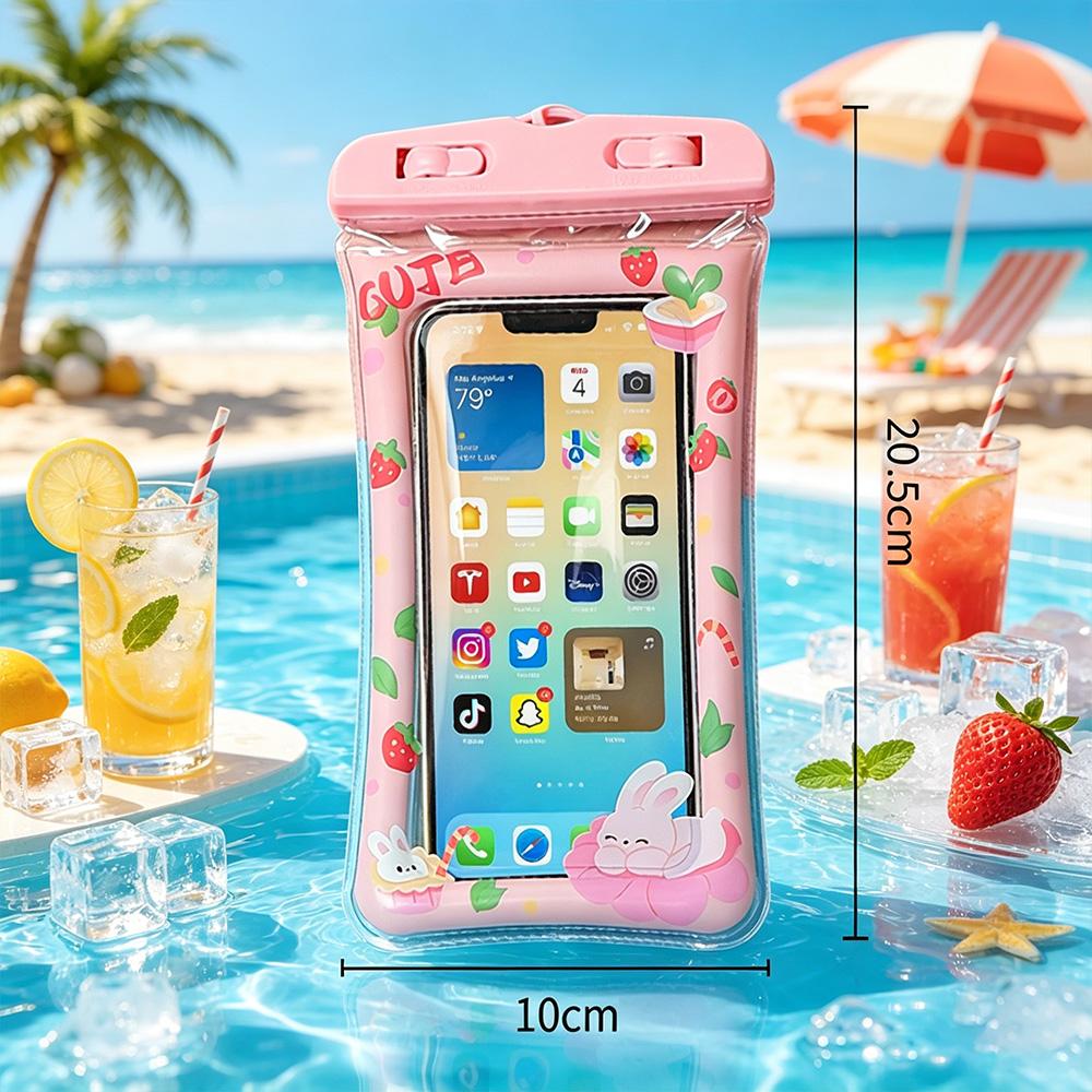 Waterproof Floating Phone Pouch Touch Screen Underwater Photography Dry Bag Cartoon Design with Lanyard for Beach Swim Dive Drif