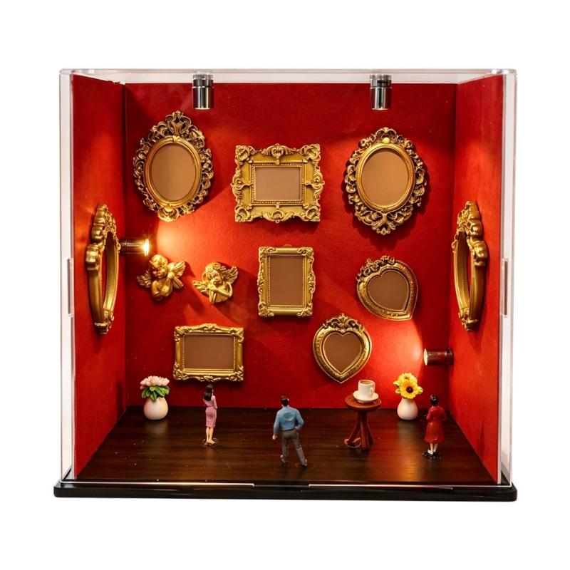 Handcrafted Memory Shadows Box Set with 9 Small Frame and Accessories Elegant Wall Hanging Deck for Home Display