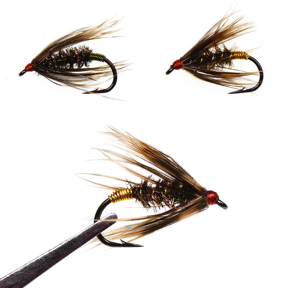 6PCS 12# Peacock Soft Hackle Copper Wire Wet Fly Nymph Rib Artificial Insect Baits Trout Bass Grayling Fishing Lures