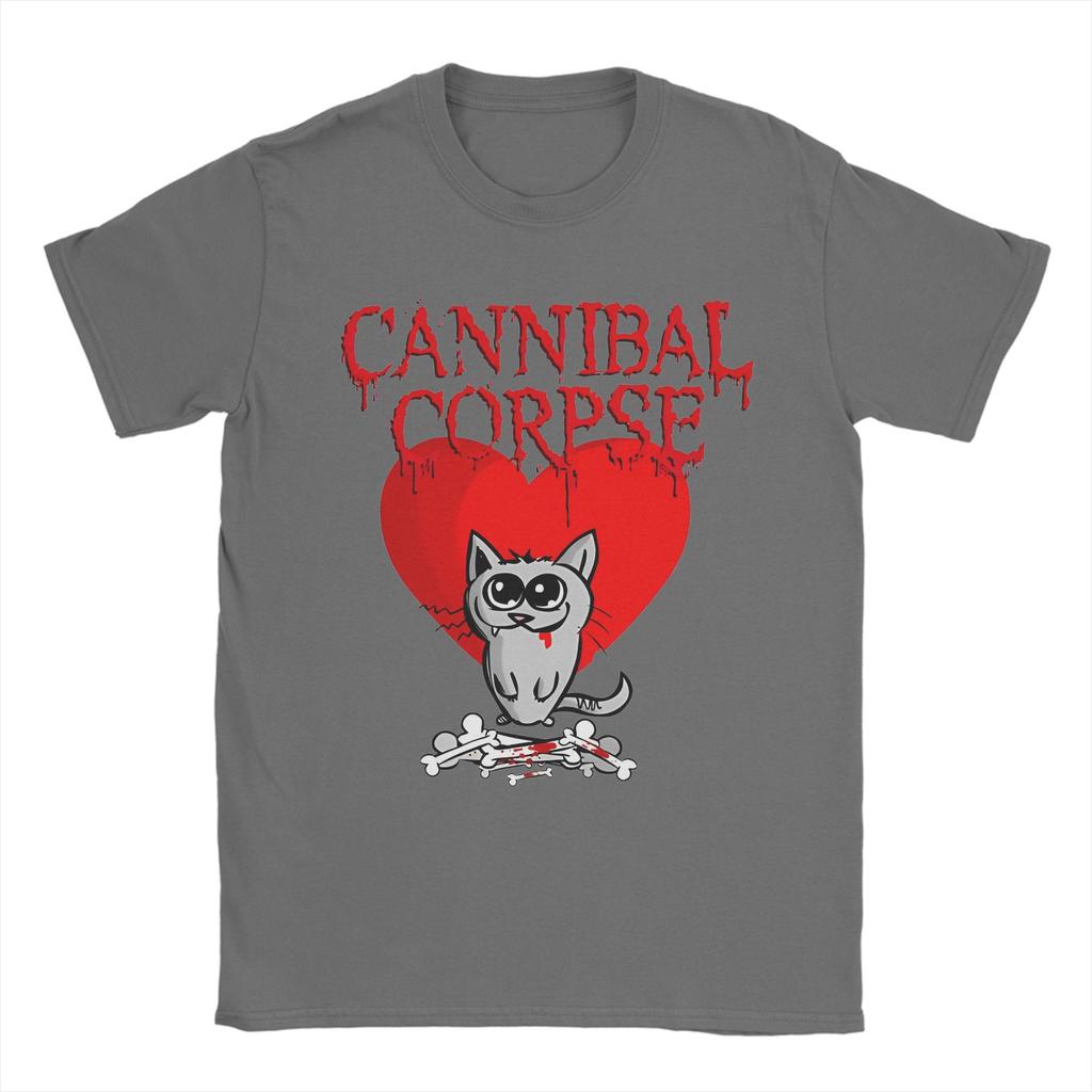 Vintage Cannibal Corpse Heart Cat TShirts for Men Round Collar Cotton T Shirts Short Sleeve Tee Shirt Graphic Tops