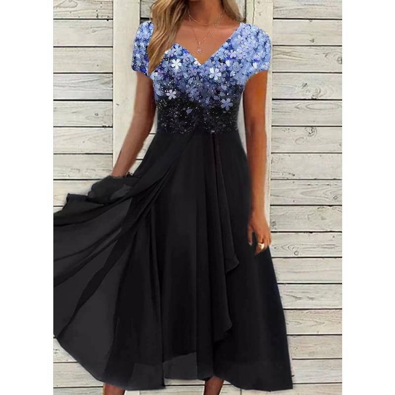 GMXIA Damesmode Zomer Lente Korte Mouw V-Hals Casual Jurken