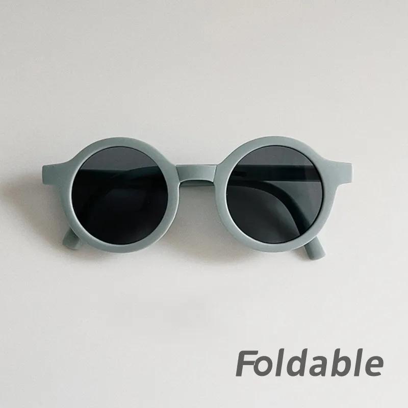 Fashion Vintage Foldable Sunglasses For Kids Girls Boys Outdoor Uv Protection Eyewear Flexible Portable Round Frame Sun Glasses
