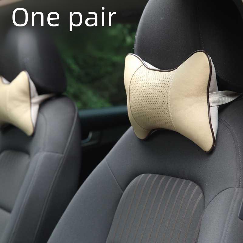 Universal Leather Car Neck Pillow Pair - Breathable, All-Season Cervical Support Headrest