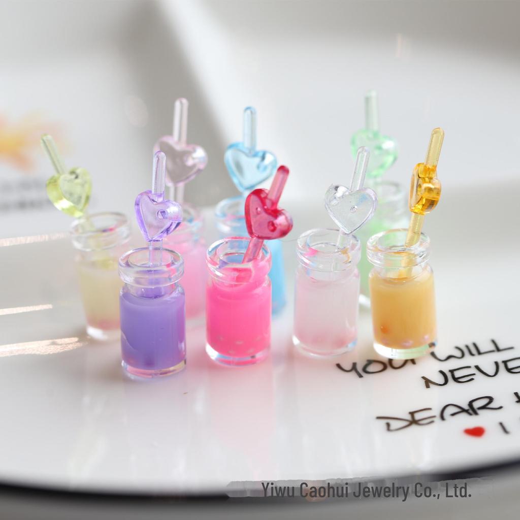 Luminous Pearl Milk Tea Straw Cup Pendant Keychain with Hanging Hole for DIY.