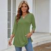 Women's Casual V Neck 3/4 Sleeve Pullover Tunic Top Mid Length Solid Color Comfortable Fit Lightweight Fabric