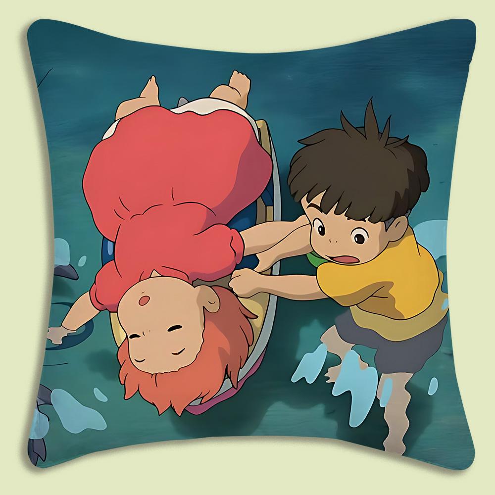 Cute Cartoon Ponyo Pillow Covers Cartoon Sofa Decorative Home Double-Sided Printing Short Plush Cute Cushion Cover