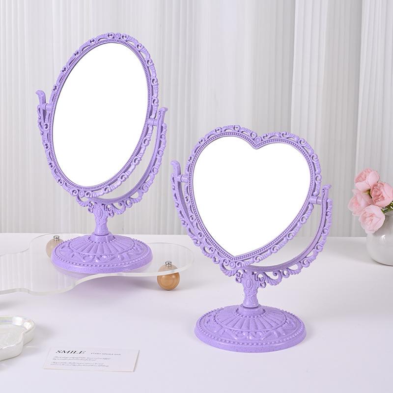 Double-Sided European Retro Heart Vanity Mirror for Bedroom Oval фиолетовый