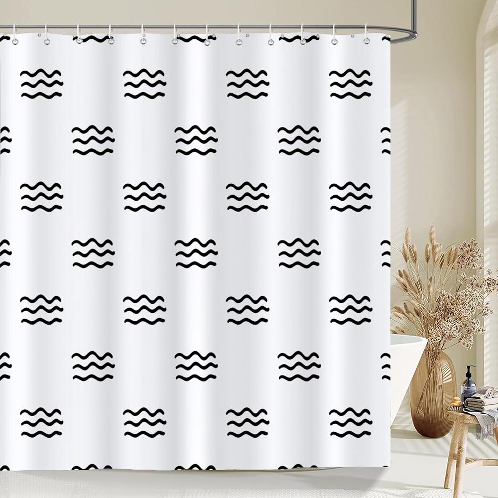 Black And White Modern Simple Shower Curtain Home Bathroom Decoration Printing Polyester Fabric Bath Curtains With Hooks