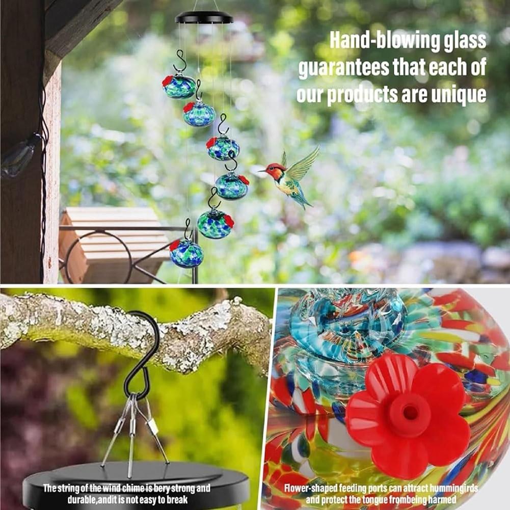 Charming Wind Chimes Hummingbird Feeder Ant and Bee Proof Bird Feeder with 6 Feeder Pots Plastic Bird Feeder for Garden Yard