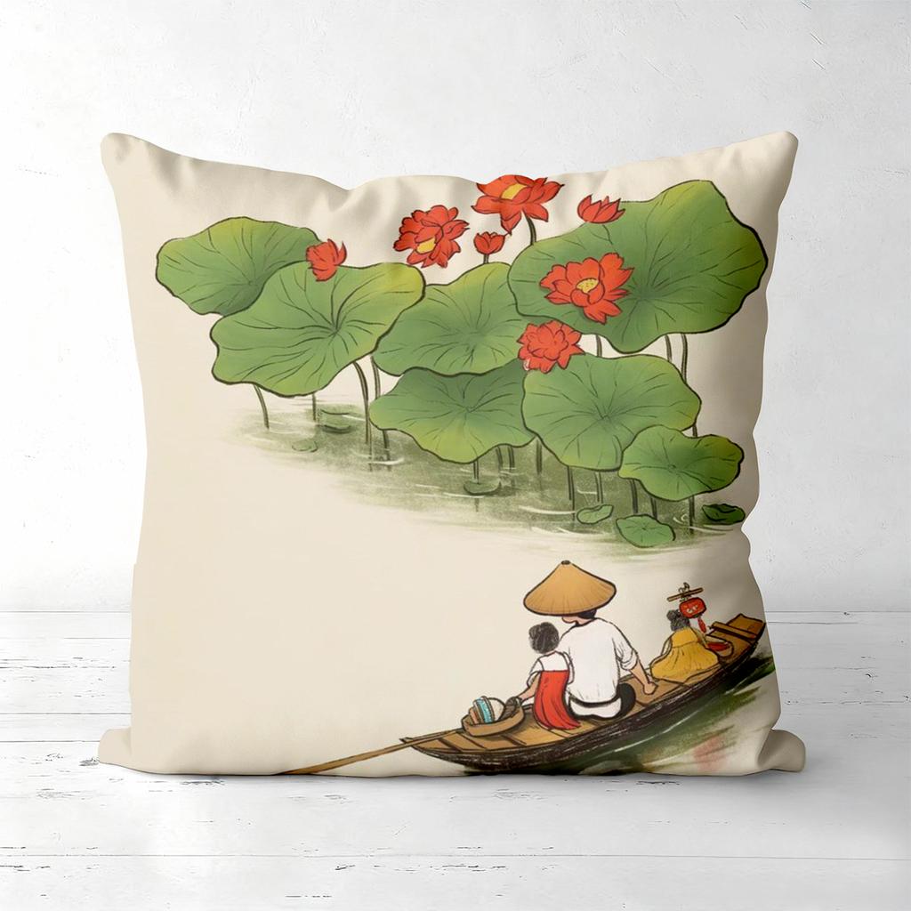 Chinese Style Pillow Covers With Traditional Scenes Polyester Pillowcase, Sofa Decorative Cushion Cov Headboard Pillow
