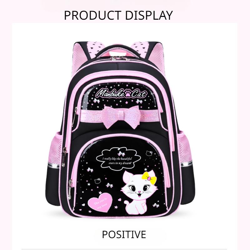 Grade 1-6 Children School Bags for Girls Cut Cat Printed 3 PCS Set Primary School Backpack Kids School Bookbag with Handbag Pencil Case