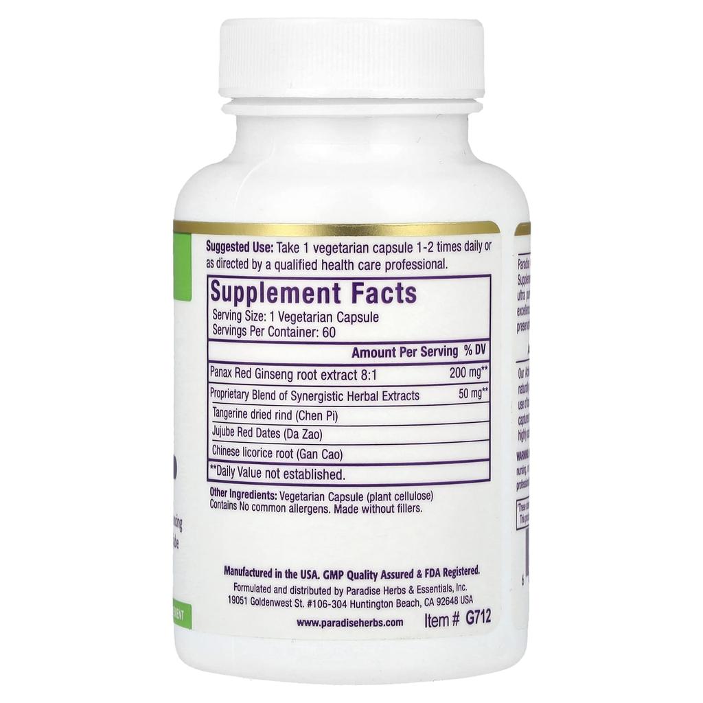 Paradise Herbs Ginseng+, 60 vegetabilske kapsler