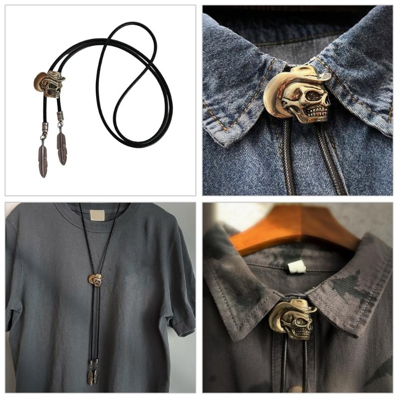 Bolo Tie for Male Skull Bolo Tie Necktie Collar Pendant Western Necklace for Teens Cowboy Rodeos Neckwear