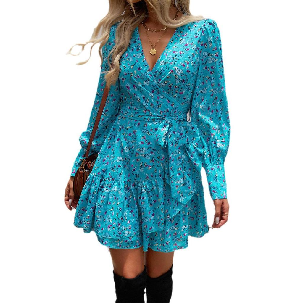 Diyun 2024 Autumn/Winter Elegant V-Neck Printed Women's A-Line Dress