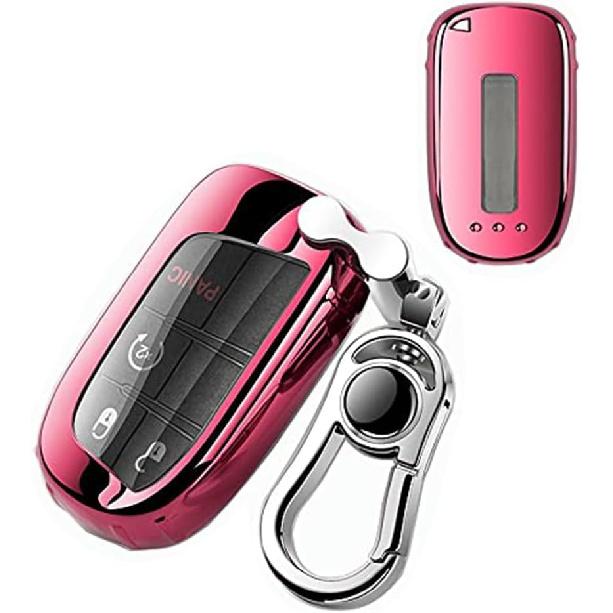 Key Fob Cover,Fit for Jeep Bottons Remote Key Grand Cherokee Renegade Compass Dodge Durango Journey Charger Challenger Key Fob,Smart Key Fob Soft TPU розовый