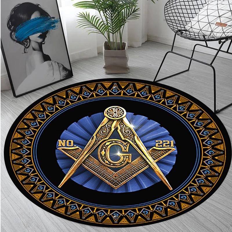 Freemasonry 3 Circular Rug - Office Decorative Carpet For Living Room Bedroom Door Mat Floor Rug Computer Chair Area Rug