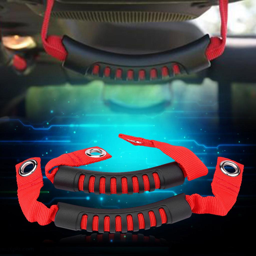 2Pcs Car Rr St Back Hdrest Grab Handle Set with Hole for   NaWrangler 1995-2017 Red