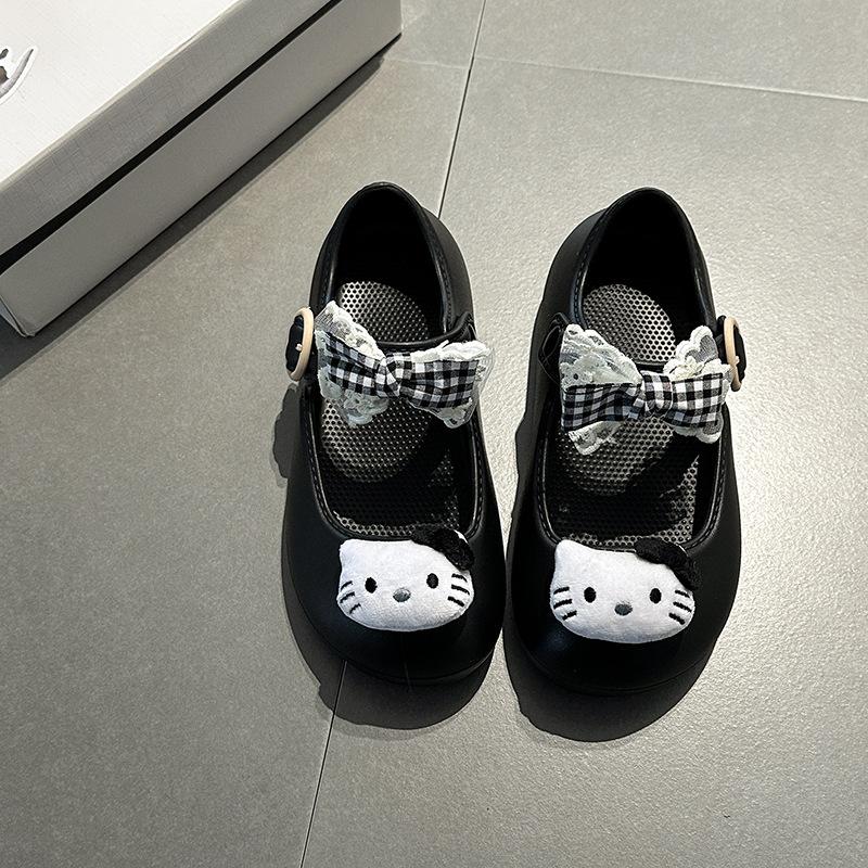 

Милые мультяшные туфли Мэри Джейн с бантом женские 2025 лето новые Hello Kitty уличная сумка головные сандалии одинарная обувь 35-36 чёрный