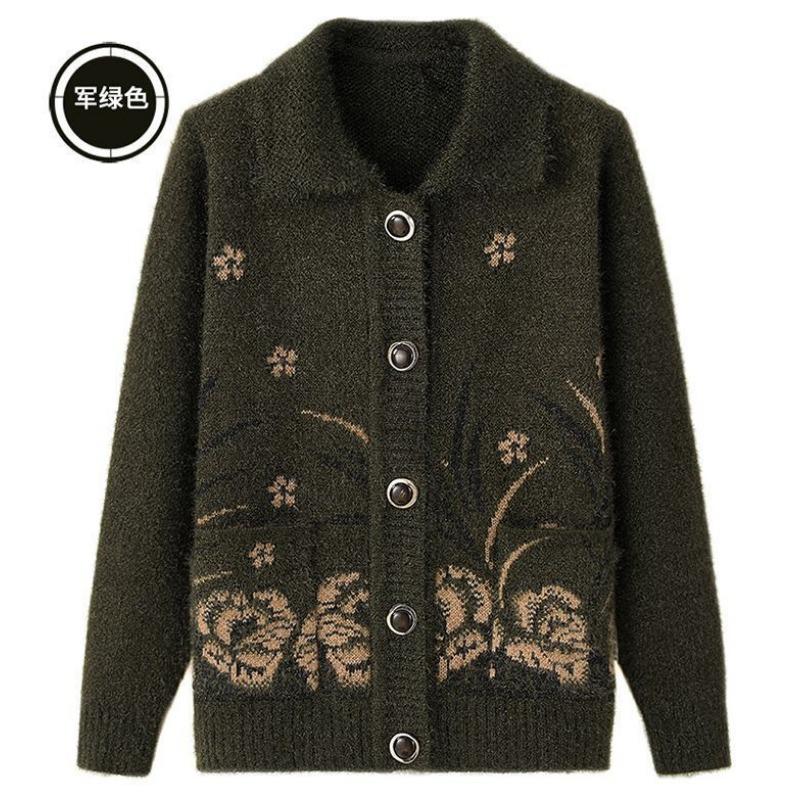Damen Oma trägt Revers Mutter trägt Strickjacke dicke Jacke