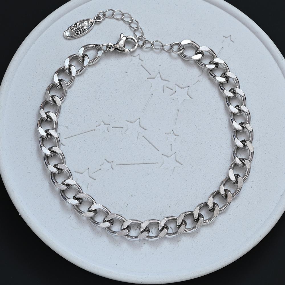 

PANJBJ 925 Sterling Silver Chain Bracelet For Women Classic Retro Punk Hip Hop Line Minimalist Jewelry Gift Dropshipping