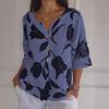 New Arrival Printed Cotton Linen V-neck Short Sleeve Pullover Blouse