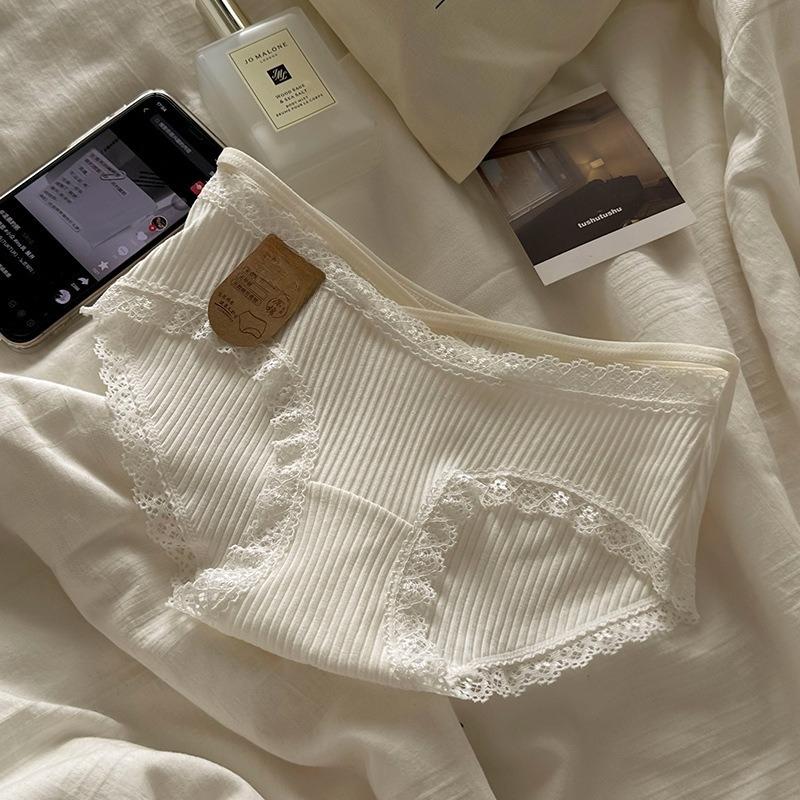 

Женские весенне-осенние милые сексуальные трусики-треугольники с перекрестным кружевным краем, из чистого хлопка, антибактериальные, с высокой посадкой M белый