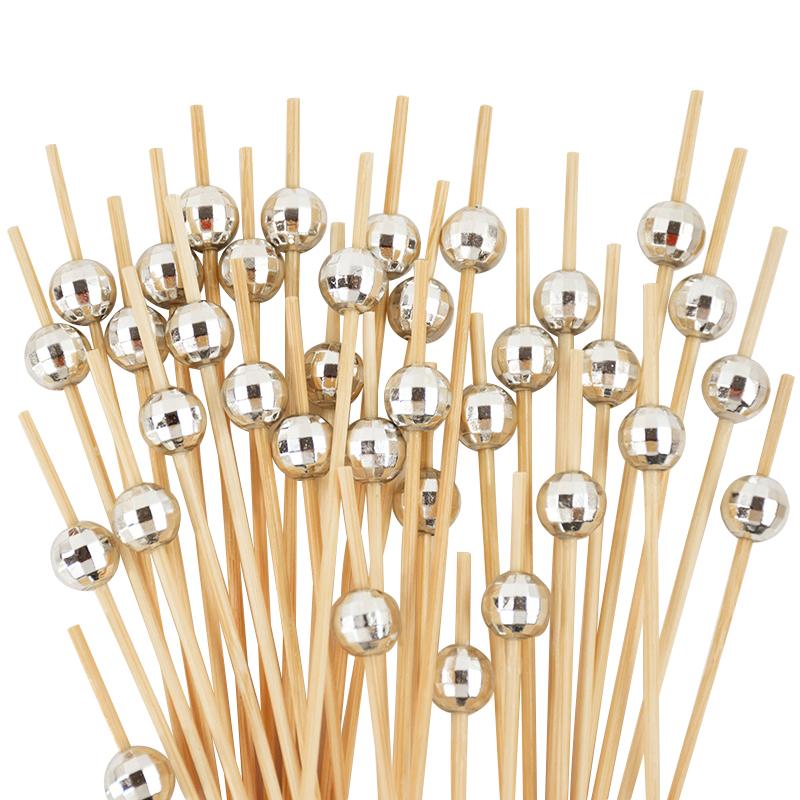 100Pcs Disco Ball Cocktail Picks Disposable Bamboo Buffet Food Dessert Fruit Toothpick for Birthday Party Wedding Decor Supplies