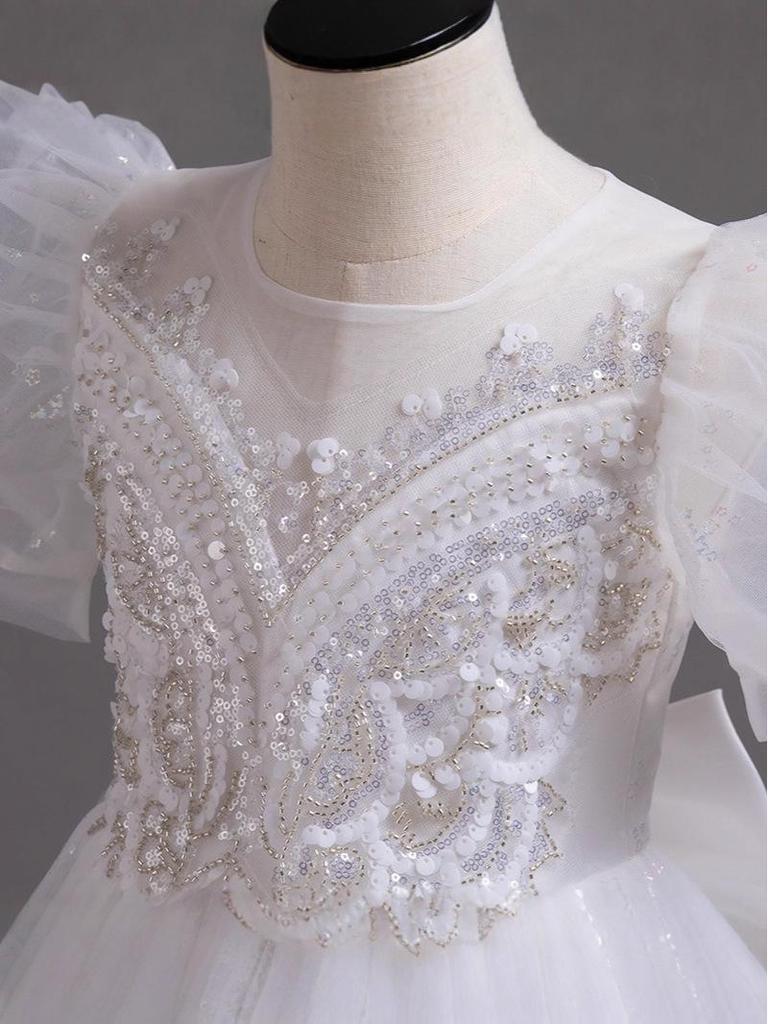 High-End Puffy Princess Dress for Girls - Elegant Wedding & Piano Performance Gown