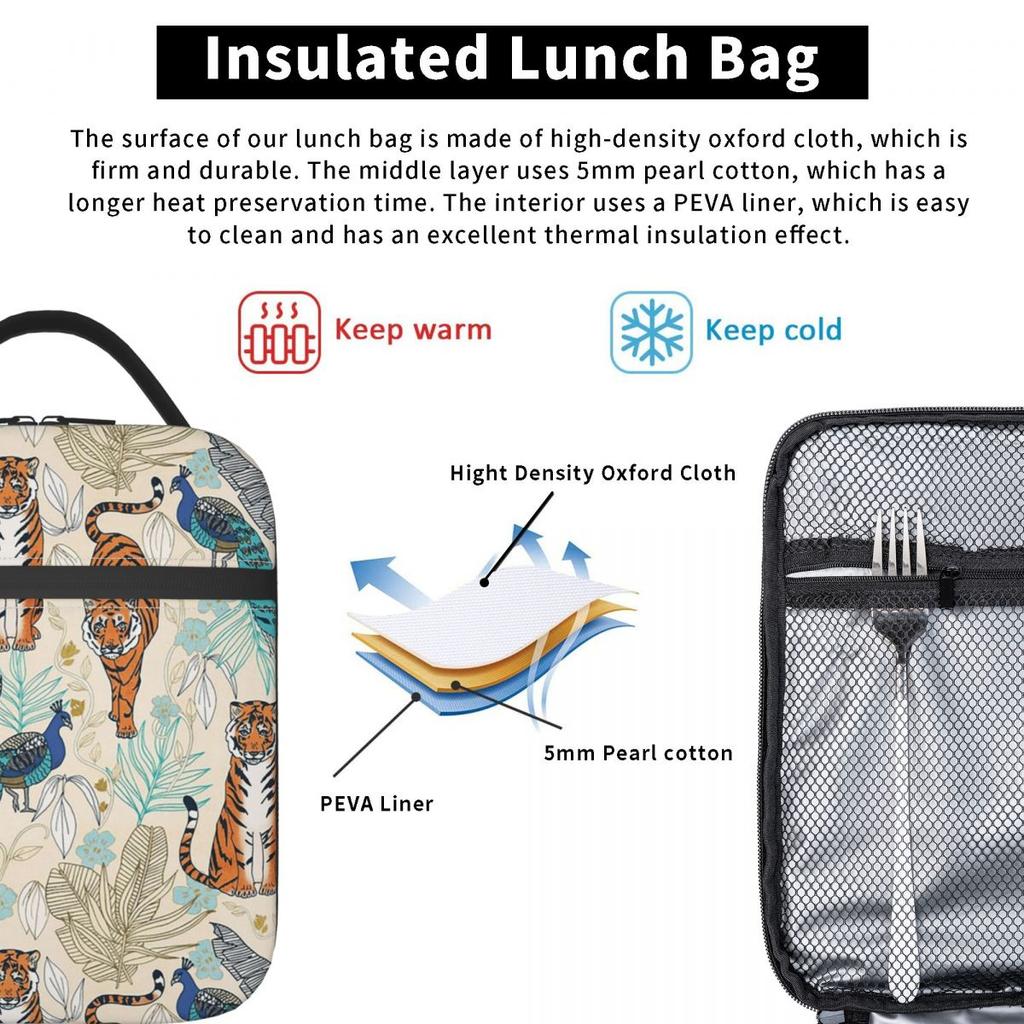 Dschungeltiger und tropische Blumen isolierte Lunchtasche für Kinder Schulkühler Thermische Lebensmittelbox Tragbare Lunchboxen Behälter